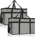 PEASUG 2PCS Insulated Bags for Food Delivery, XXXL Pizza Delivery Bags, Large Capacity Cooler Bag Keep Food Warm for Grocery Shopping and Catering, Foldable, Heavy-Duty (Grey)