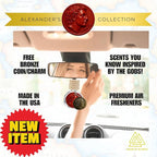 Mahogany Teakwood Luxury Car Air Freshener - Rich Scent Inspired by Classic Teakwood, Long-Lasting 100% Essential Oils, Made in USA - Includes Bronze Alexander Coin Charm by House Of Olympus