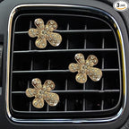Daisy Air Vent Clips, 3 Pcs Cute Flower Crystal Rhinestone Car Air Conditioning Outlet Clip Vehicle Air Freshener Clip Charm Car Inter Decor Accessories for Women (Golden, 1.6inch)