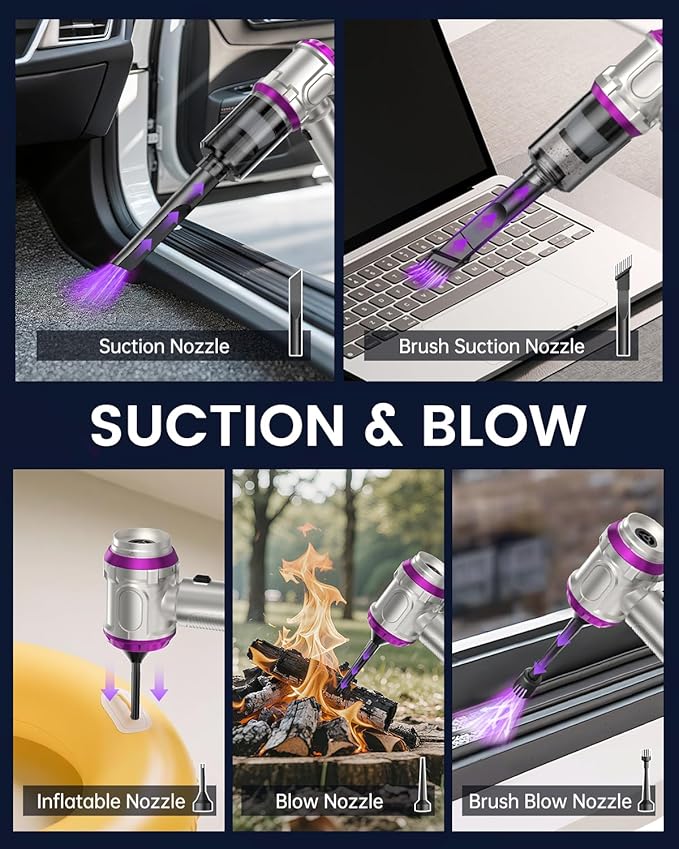 Portable Car Handheld Vacuum Cleaner 15000pa - 4 in 1 Vacuum Cleaner&Air Duster, Rechargeable Handheld Vacuum with Multi-Nozzles for Car, Home, Pet, Ideal Gifts for Men & Women (Pink)