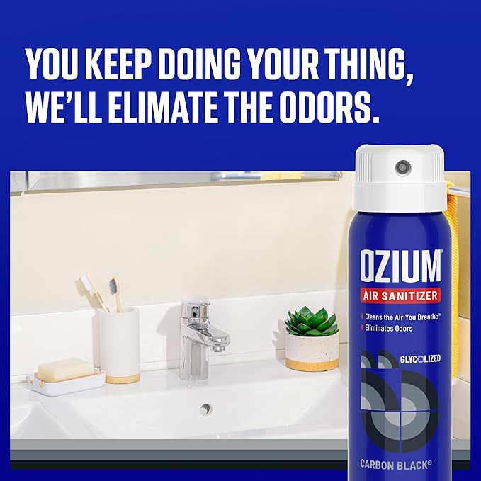 Ozium 3.5 Oz. Air Sanitizer & Odor Eliminator for Homes, Cars, Offices and More, Carbon Black Scent, 2 Pack