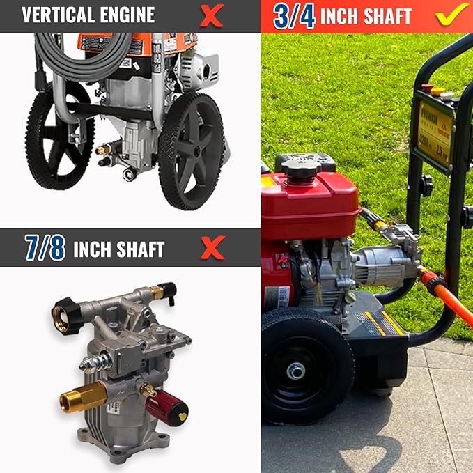YAMATIC 3/4" Shaft Horizontal Pressure Washer Pump 3400 PSI @ 2.5 GPM Replacement Pump, Replacement Pump Compatible with Homelite, Troybilt, Simpson, Honda GC160 GC190 and More
