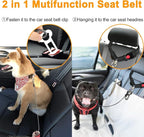 Chew Proof Dog Car Seat Belt, 2 in 1 Steel Cable Dog Car Accessories Headrest Restraint Doggie Car Seatbelt for Medium Large Dogs Chewer Heavy Duty Dog Seatbelts for Cars Swivel Attach