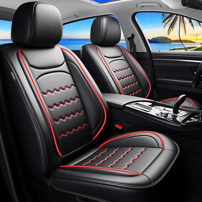 CX-70 Car Seat Covers Fit for Mazda CX-70 2025-2026, Full Coverage Premium Leather Waterproof Breathable Seat Covers, Automotive Seat Protectors, Airbag Compatible(2 Front Seats, Black & Red)