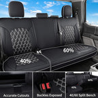 Huidasource Tacoma Seat Covers Full Set, Nappa Leather Pickup Seat Cushion Cover Fit for Toyota Tacoma 2024-2026 Double&Crew Cab SR SR5 Limited TRD Sport/Off Road Trailhunter (Full Set/Black&White)