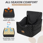 JOEJOY Elevated Dog Car Seat for Small/Medium Dogs up to 35 lbs, Memory Foam Booster Seat with Detachable Washable Cover, Travel-Safe Car Bed with Safety Belts & Storage Pockets, Black