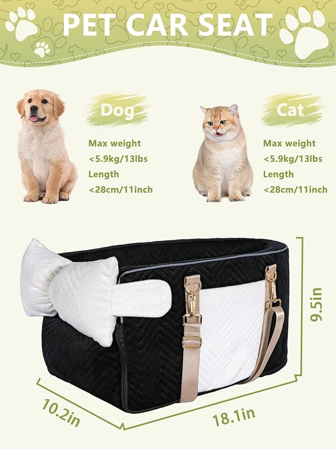 Small Dog Car Seat, Portable Dog Seat with Soft Washable Cushion,Center Console Dog Car Seat for Small Dogs Up to 13lbs(Black)