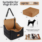 JOEJOY Elevated Dog Car Seat for Small/Medium Dogs up to 35 lbs, Memory Foam Booster Seat with Detachable Washable Cover, Travel-Safe Car Bed with Safety Belts & Storage Pockets, Brown
