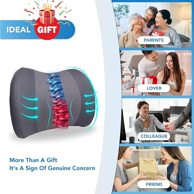 Lumbar Support Pillow for Car, Memory Foam Lumbar Pillow for Lower Back Pain Relief - Back Cushion for Driving, Chair Support for Car-Office Chair, Wheelchair - Dark Grey