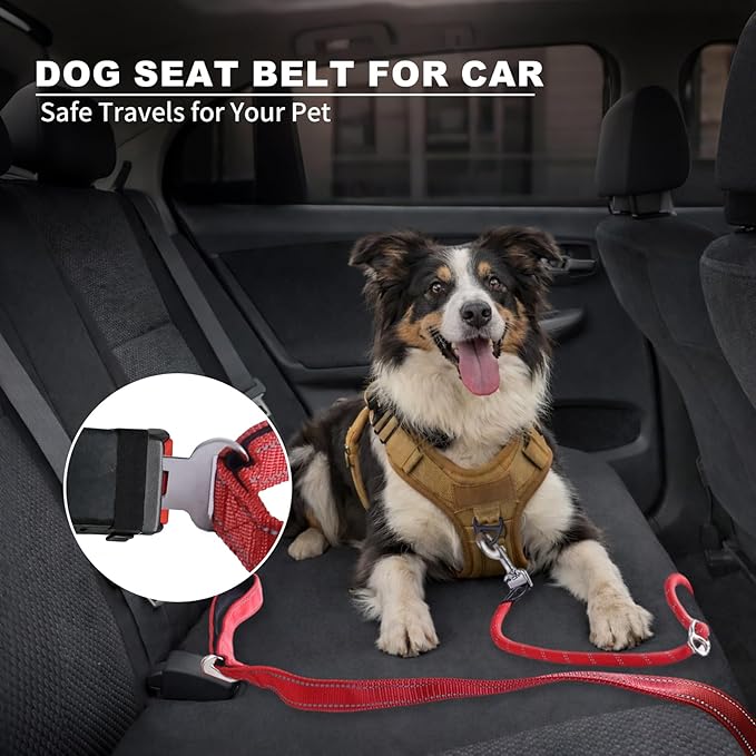 6FT Heavy Duty Dog Leash for Small Medium Large Dogs, Tangle Free Reflective Dog Training Leash with Double Handle, Seat Belt Buckle & Poop Bag Holder (Red)