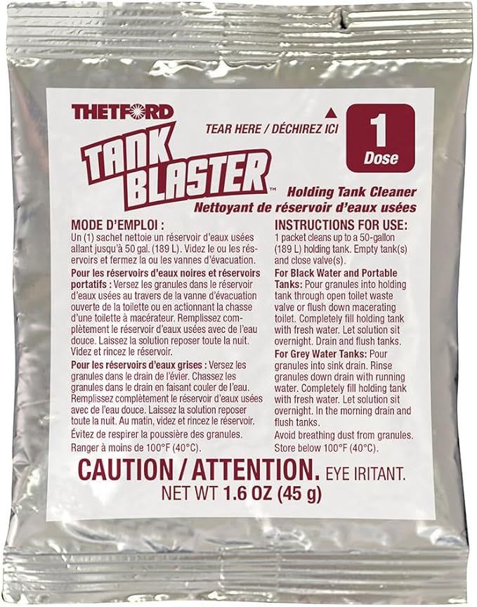 Thetford Tank Blaster - Level Sensor Cleaner - Black & Grey Waste Water Holding Tanks & Portable Tanks Cleaner - 4 x 1.6 oz Packets Thetford - 96527,White