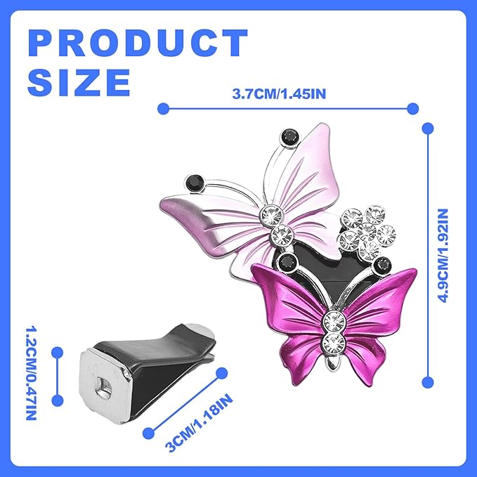 Car Shiny Dual Butterfly Air Outlet Clips, Crystal Air Fresheners Vent Clips, Car Diffuser Vent Clip Rhinestone Diamond Interior Decor, Car Decoration, Bling Car Accessories (2 Pcs Pink)