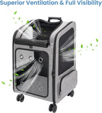Extra Large Pet Carrier Backpack with Wheels Cats Under 30 Lbs, for Dogs Puppies Rabbits Other Animals Under 25 Lbs, Great for Travel/Hiking/Outdoor Use