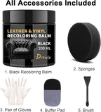 Black Leather Recoloring Balm, Leather Repair Kit for Furniture, Leather Scratch Remover, Leather Color Restorer for Couch, Car Seats, Shoes - Repair Leather Dye for Scratched and Faded Leather