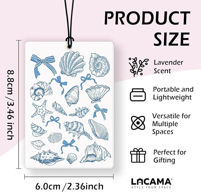 Lacama Retro Blue Beach Christian Car Air Freshener 3Pcs, Coastal Beach Shell Bible Verse Cars Scents Air Freshener for Women Girl Gifts, Preppy Christian Car Accessories Interior Mirror Decor Hanging