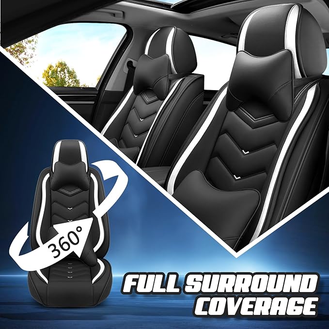 Car Seat Covers for Jeep Grand Cherokee L 2021-2026, Premium Nappa Leather Car Seat Cover, Stylish Sport Seat Covers， Automobile Seat Cover Sets.(Luxury 5 Seats/Black White)