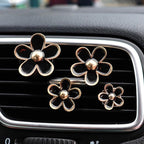 Daisy Air Vent Clips, 4 Pcs Cute Flower Car Air Conditioning Outlet Clip Car Air Freshener Clip Charm Car Inter Decor Accessories for Women (Black)