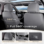 Coverado Seat Covers Full Set, 5 Seats Seat Covers for Cars, Waterproof Nappa Leather Car Seat Covers with Head Pillow, Seat Protectors Car Seat Cushion Universal Fit for Most Cars (Gray&White)