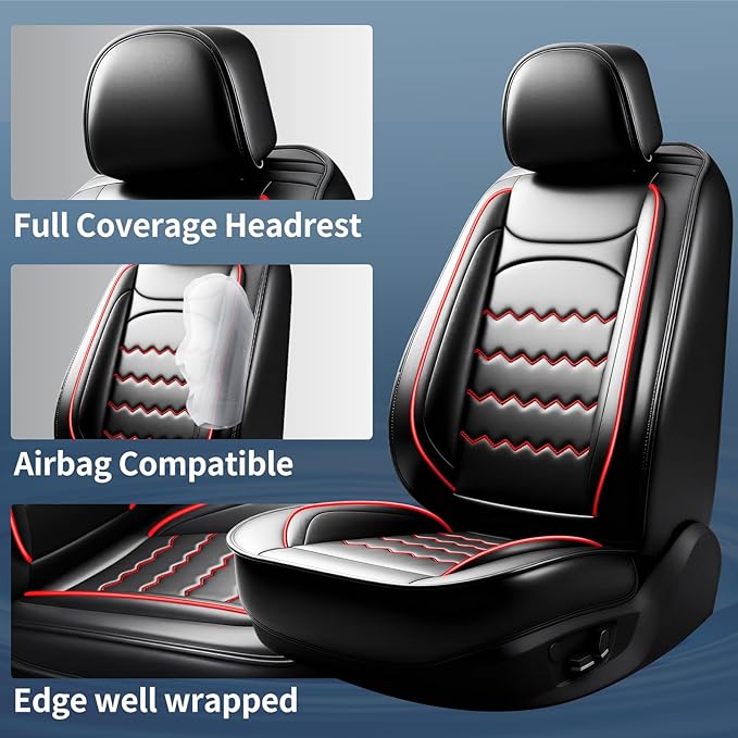 Car Seat Covers Compatible with Mazda 6 2007-2021, Full Coverage Premium Leather Waterproof Breathable Seat Covers, Automotive Seat Protectors, Airbag Compatible(Full Set Seats, Black & Red)