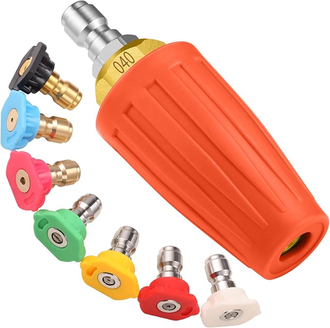 4000 PSI Orange Turbo Nozzle Pressure Washer Tips 1/4" Quick Connect with 7 Power Washer Nozzle Tips Kit Multiple Degrees (0, 15, 25, 40, 65, Rinse1, Soap2) for Car Concrete Brick