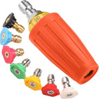4000 PSI Orange Turbo Nozzle Pressure Washer Tips 1/4" Quick Connect with 7 Power Washer Nozzle Tips Kit Multiple Degrees (0, 15, 25, 40, 65, Rinse1, Soap2) for Car Concrete Brick