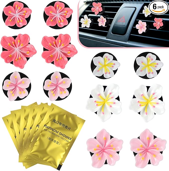 Timtin 12Pcs Cute Car Air Freshener Vent Clips Flower Air Vent Clips for Fresheners Pink Hawaiian Hibiscus and Cherry Blossom Car Accessories Aesthetic Interior Decor for Women Peach Blossom