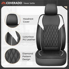 Coverado Car Seat Cover, Car Seat Covers Front Seats, Waterproof Car Seat Covers, Car Seat Cushion, Front Seat Covers Faux Leather Driver Car Seat Protector Fit for Most Cars Trucks SUV, Black&White