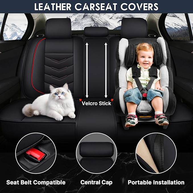 Car Seat Cover 8 Seats for Hyundai Palisade 2020-2025, Durable Wear Resistant Waterproof Sport Seat Covers, Breathable No Odor Premium Leather Vehicle Seat Covers.(Luxury,Black Red)