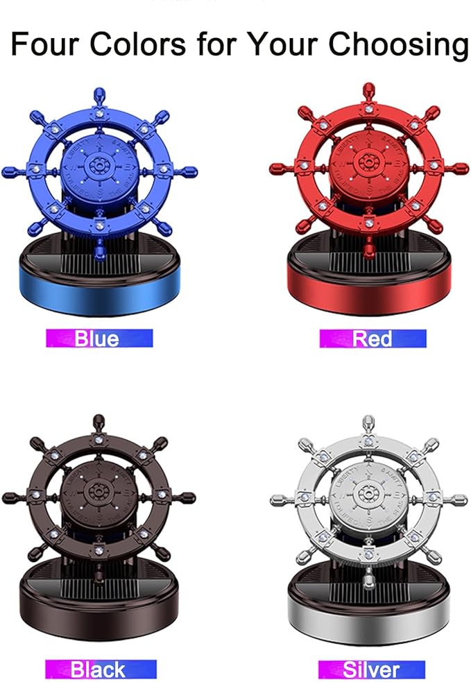 Car Air Freshener Solar Energy Rotating Car Decoration Alloy Car Diffuser Car Accessories Interior Aesthetic Car Perfume with Plant Essential Oil for Car Home Office (Silver)