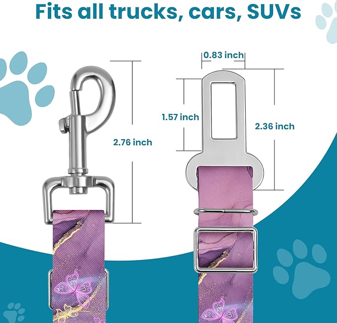 Adjustable pet cat and Dog car seat Belt，The Lanyard is Flexible and Adjustable from 20 to 33 inches(Purple Butterfly)