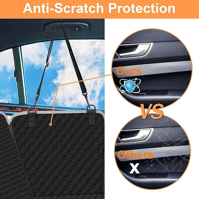 Mancro Dog Car Seat Cover, 2025 Upgraded 600D Heavy Duty Waterproof & Scratch-Resistant Dog Hammock for Car, Back Seat Pet Cover for Dogs with Sedan, Trucks and SUVs, Standard, Orange Leather