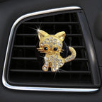 Cute Diamond Cat Air Vent Clip Air Conditioning Outlet Clip Car Air Freshener Clip Charm Car Inter Decor Accessories (Gold)
