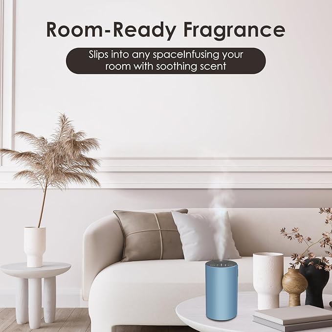 Waterless Essential Oil Diffuser, 7 Colors LED Light, Battery Powered Mini Scent Air Machine, Aromatherapy Mist Diffuser for Home Room Car Office (Blue)