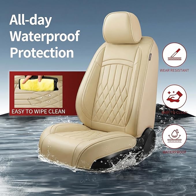 Fit for Sonata Car Seat Covers Compatible with Hyundai Sonata 2004-2026-Waterproof Breathable Leather Automotive Seat Cushions Protector, Airbag Compatible, Full Set 5 Seats(Beige)