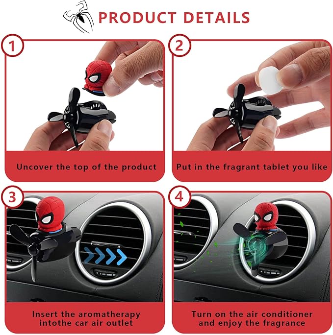 2pcs Car Air Fresheners Cartoon Cute Bear Pilot Automotive Air Outlet Propeller Car Diffuser Creative Car Perfume Decoration for Car Vent Clips with 8 Fragrant Tablets for Women Men (Bear + Hero)