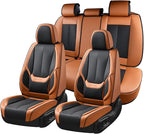 Coverado Seat Covers, Car Seat Covers Full Set, Leather Seat Covers for Cars, Car Seat Protector, Black Car Seat Covers Front Seats and Back Seats Universal Fit for Most Cars Brown-Black
