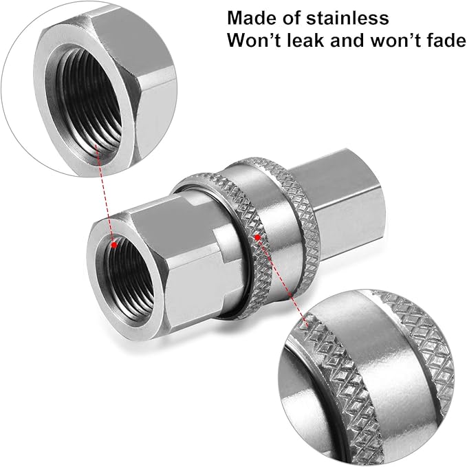 Hotop 2 Sets NPT 3/8 Inch Pressure Washer Quick Connector Kit Stainless Steel Pressure Washer Adapters Quick Connector Fittings Male Female