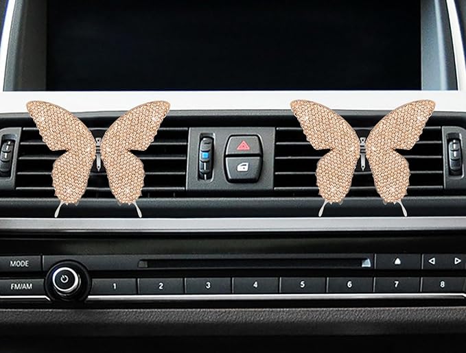 Dotesy 2 Pack Bling Bling Butterfly Air Vent Clips Crystal Butterfly Car Air Fresheners Vent Clips Diamond Cute Car Interior Decor for Women (Champane)