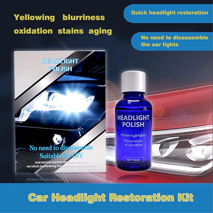 Ceramic Headlight Restoration Kit, Ceramic Headlight Coating with 30ML Repair Liquidfor Repair Headlight Yellowing, Haze, Oxidation, Scrashes