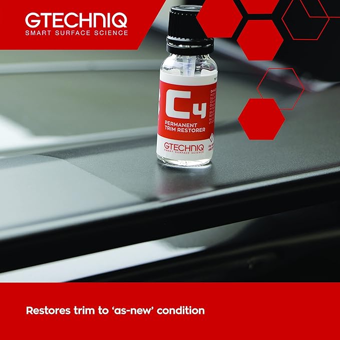 Gtechniq C4 Permanent Trim Restorer, Revitalizes Faded Trim 15ml | Restores Faded Plastic Trim, UV Resistant Coating for Long-Term Protection, Keeps Exterior Black & Glossy