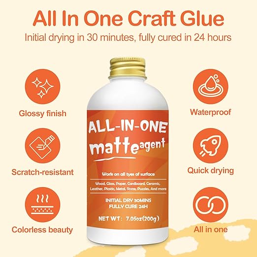 Crafts Sealer Matte Finish, 200ml All Purpose Craft Glue, Varnish, and Finish, All in One Craft Glue for Wood, Paper, Acrylic Paints, Ceramics, Fabrics, Clay (Matte)