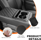 Center Console Armrest Pillow, 14.0"×8.3" Soft Leather Waterproof Armrest Cushion with Cup Holder, Comfy Memory Foam Auto Arm Rest Pad with Storage Bag, Car Accessories (Diamond Pattern)