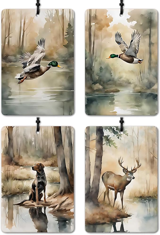 Vintage Mallard Duck deer dog Car Air Freshener 4 Pcs,Rustic Farmhouse Farm Animal Air Freshener Hanging for Cars Books Closet Drawer,Mallard Duck Lover Gifts Car Accessories for Women Men