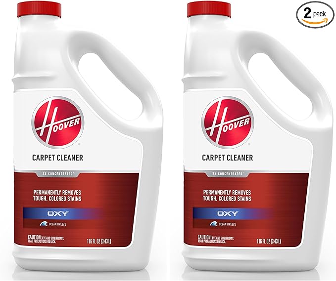 Hoover Oxy Carpet Cleaner Solution, 116 oz., Ocean Breeze Scent, Deep Cleaning Carpet Shampoo Solution, Removes Tough Colored Stains from Carpet and Upholstery, Pair Carpet Cleaner Machine