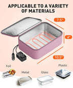 Portable Food Warmer - Heated Lunch Box for Adluts - Electric Thermal Lunch Bag with Buckle Handle, Heating Food Warmer Bags for 12V/24V Car & Truck, 110V/220V Home/Office, Pink