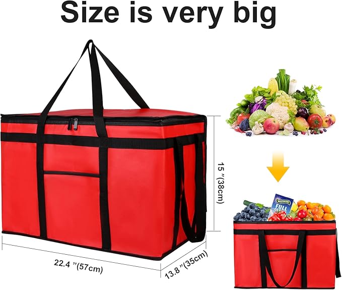 musbus Extra large XXXL Insulated Food Delivery Bag Cooler Bags Keep Food Warm Catering Therma Catering Bag for doordash 22x14x13 Cooler Bags Therma Shopper hot warming RED Pizza BLACK