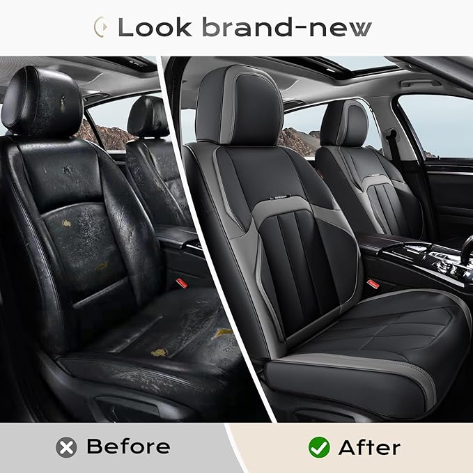 Coverado Car Seat Cover, Cover for Cars Front Seat, Premium Leather, Universal Fit Waterproof Seat Protectors, Car Seat Cushion Non-Slip for Most Cars-BlackGray