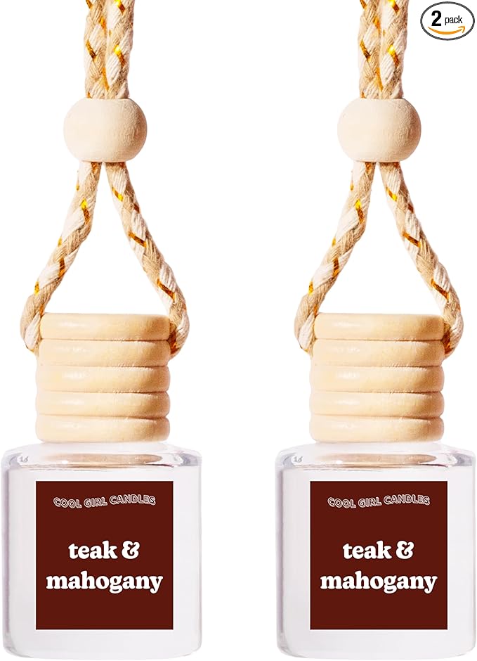 COOLGIRLCANDLES Teakwood + Mahogany Car Hanging Fragrance Oil Air Freshener for Essential Oils, Aromatherapy Automobile Diffuser, Long Lasting Bottle
