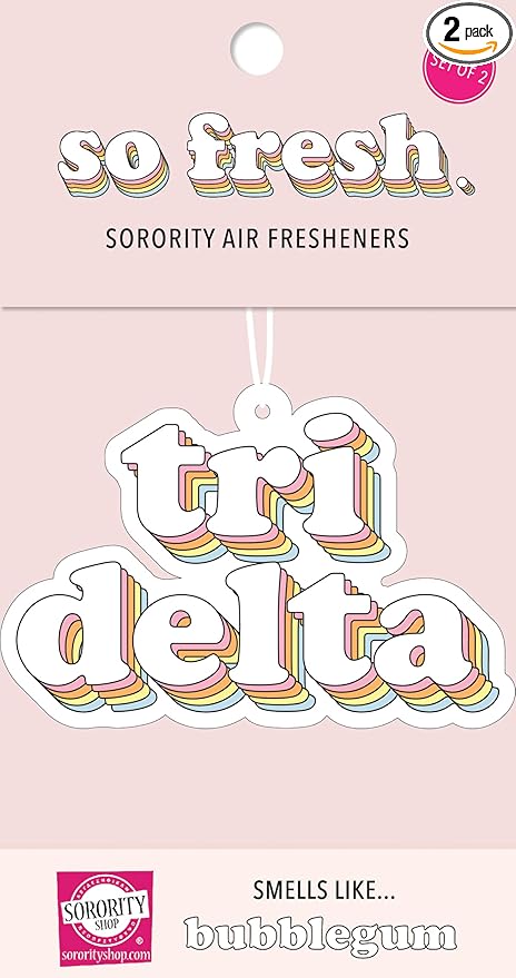 Sorority Shop Delta Delta Delta Retro Air Freshener - Tri Delta Bubblegum Scented Air Freshener – Sorority Retro Design Air Freshener for Car or Dorm– Sorority Gift, Charm Paraphernalia