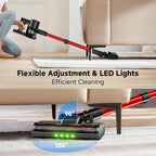 Cordless Stick Vacuum Cleaner, 40Kpa Powerful Suction Vacuum Cleaner with LED Headlight, Detachable Battery, 8-in-1 Lightweight Handheld Vacuums for Pet Hair Carpet and Hardwood Floor, Red